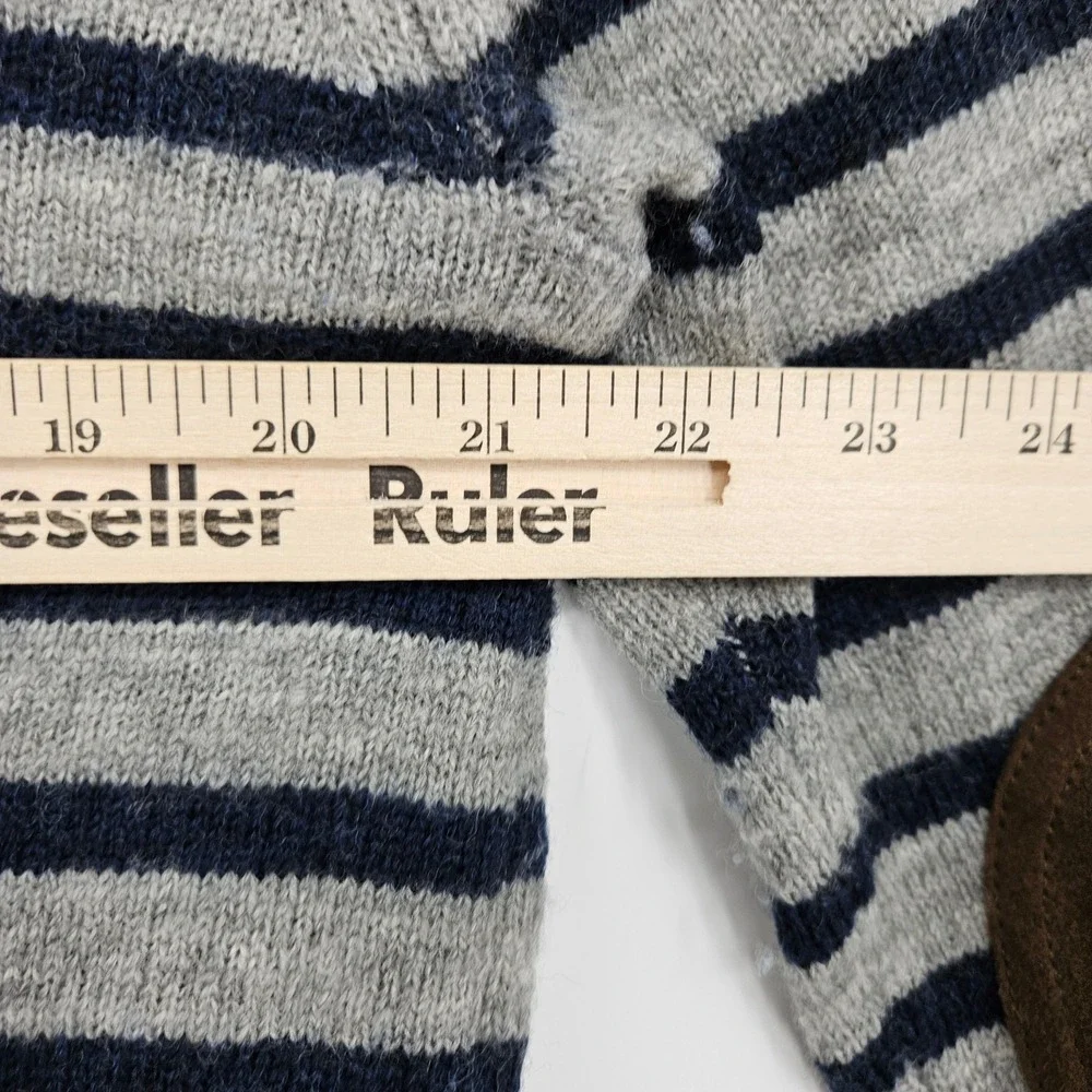 J Crew Sweater Mens XL Merino Wool Gray Striped Elbow Patch Casual‎ Preppy